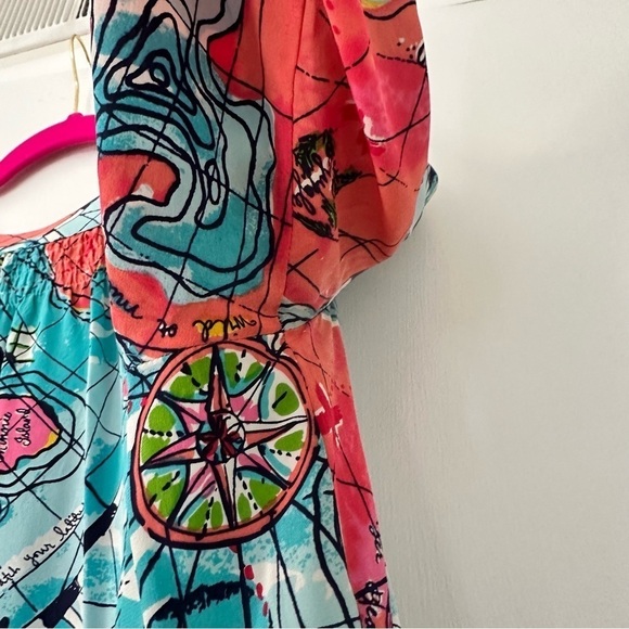 Lilly Pulitzer X Marks The Spot Map Print Elsa Silk Blouse - Picture 10 of 10